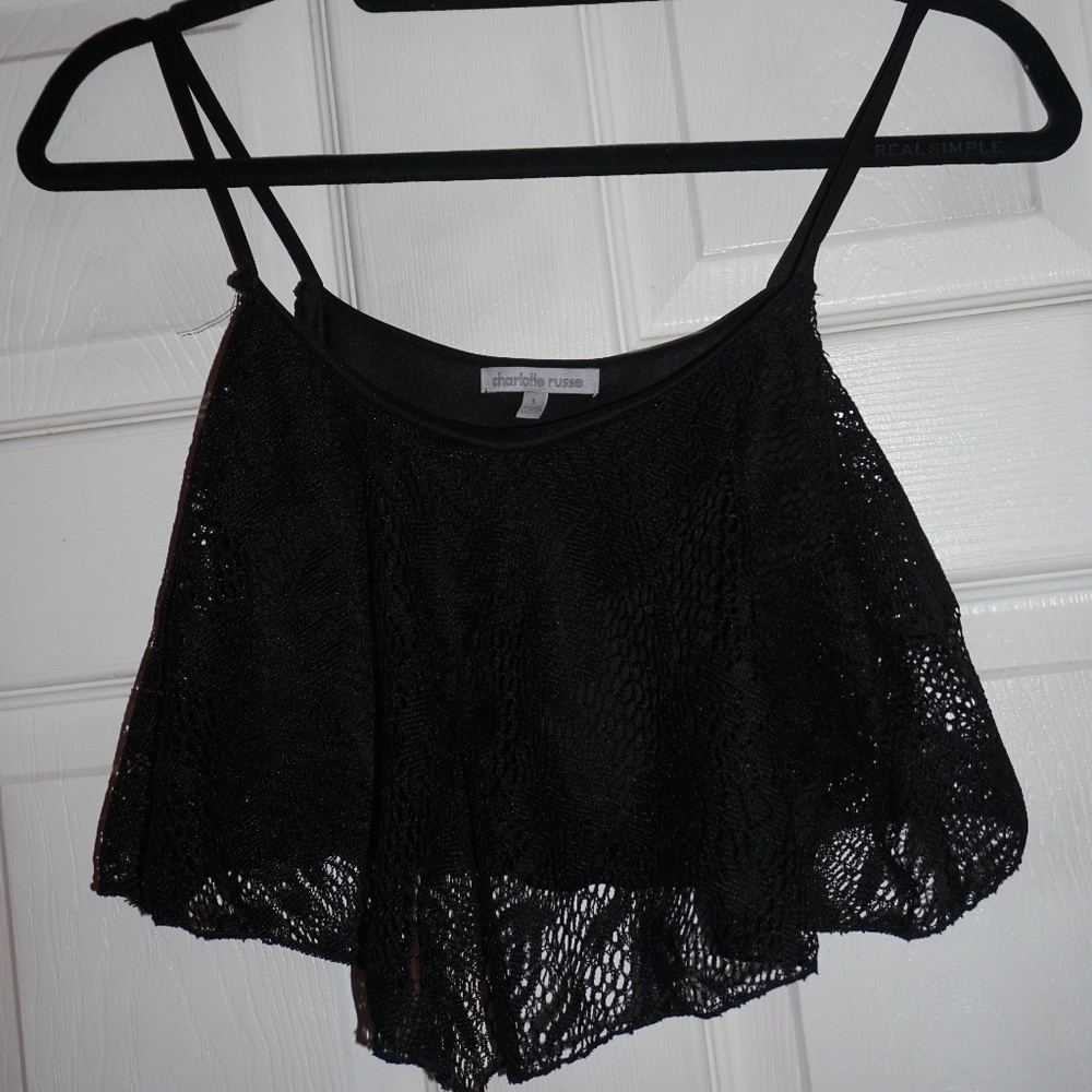 Crochet Flutter Crop Tank - Black